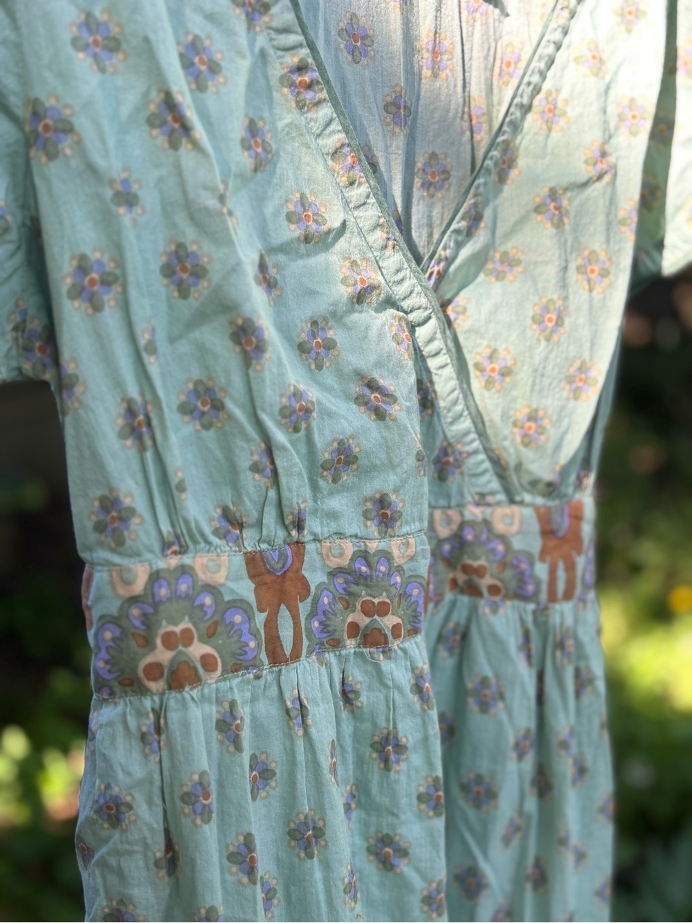 April Cornell Faux Wrap Mint Green Boho Printed Maxi Dress | 100% Cotton - Picture 3 of 8